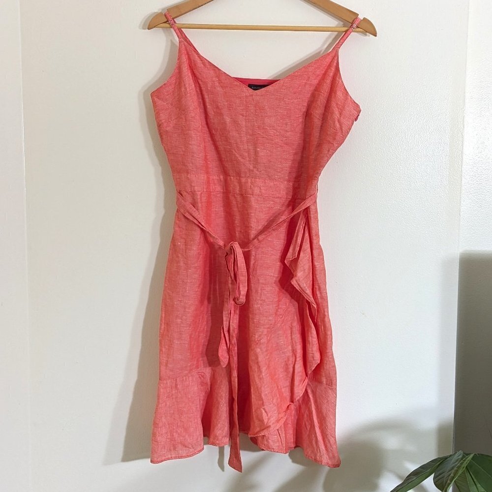 Banana Republic Linen Cotton Blend Faux Wrap Dress Coral Size 8P - Picture 3 of 6